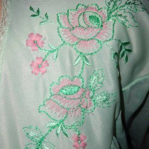 Vtg1960's Mint Green KATZ Zip-Up Robe Pink Flowers